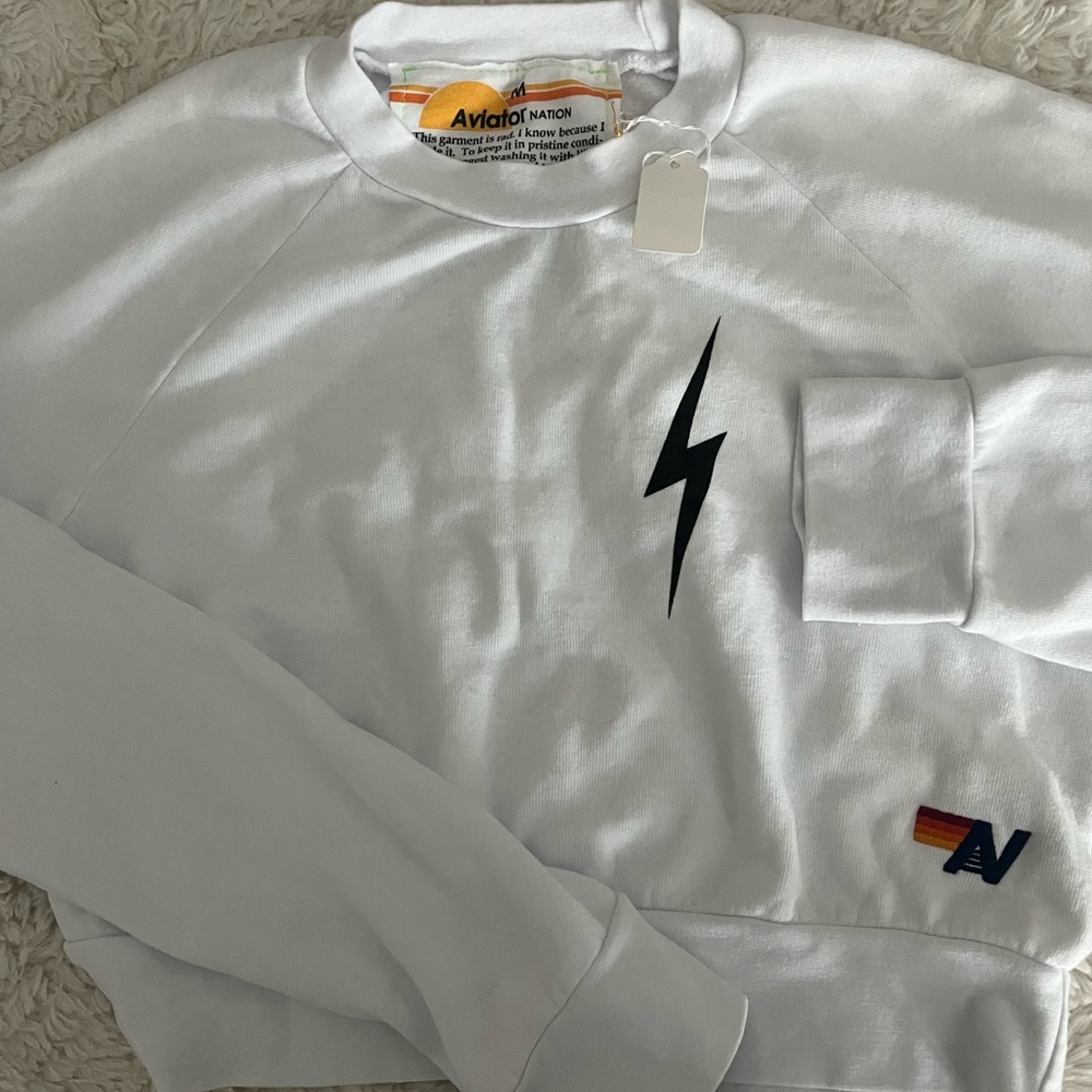 Aviator nation cropped white Crewneck NWT medium